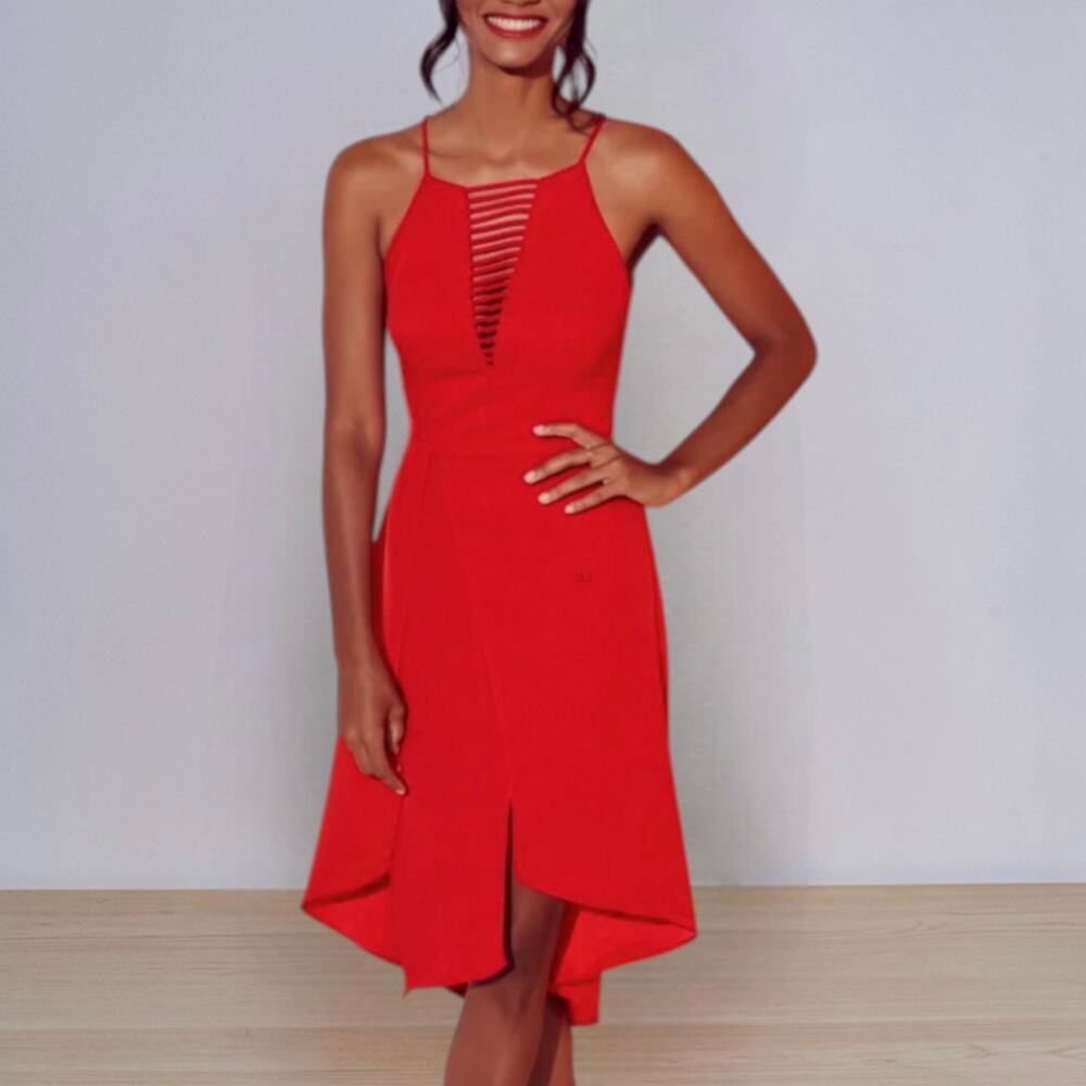 Harlyn Anthropologie Red Cutout Dress Midi Hi Low Hem Cocktail Party XXL NWT